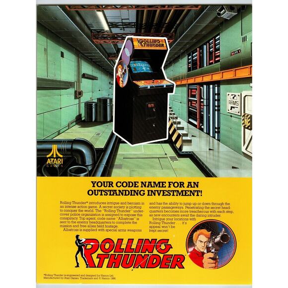 Rolling Thunder Arcade Flyer 1986 Original Retro Video Game Promo Art Vintage - Picture 1 of 2